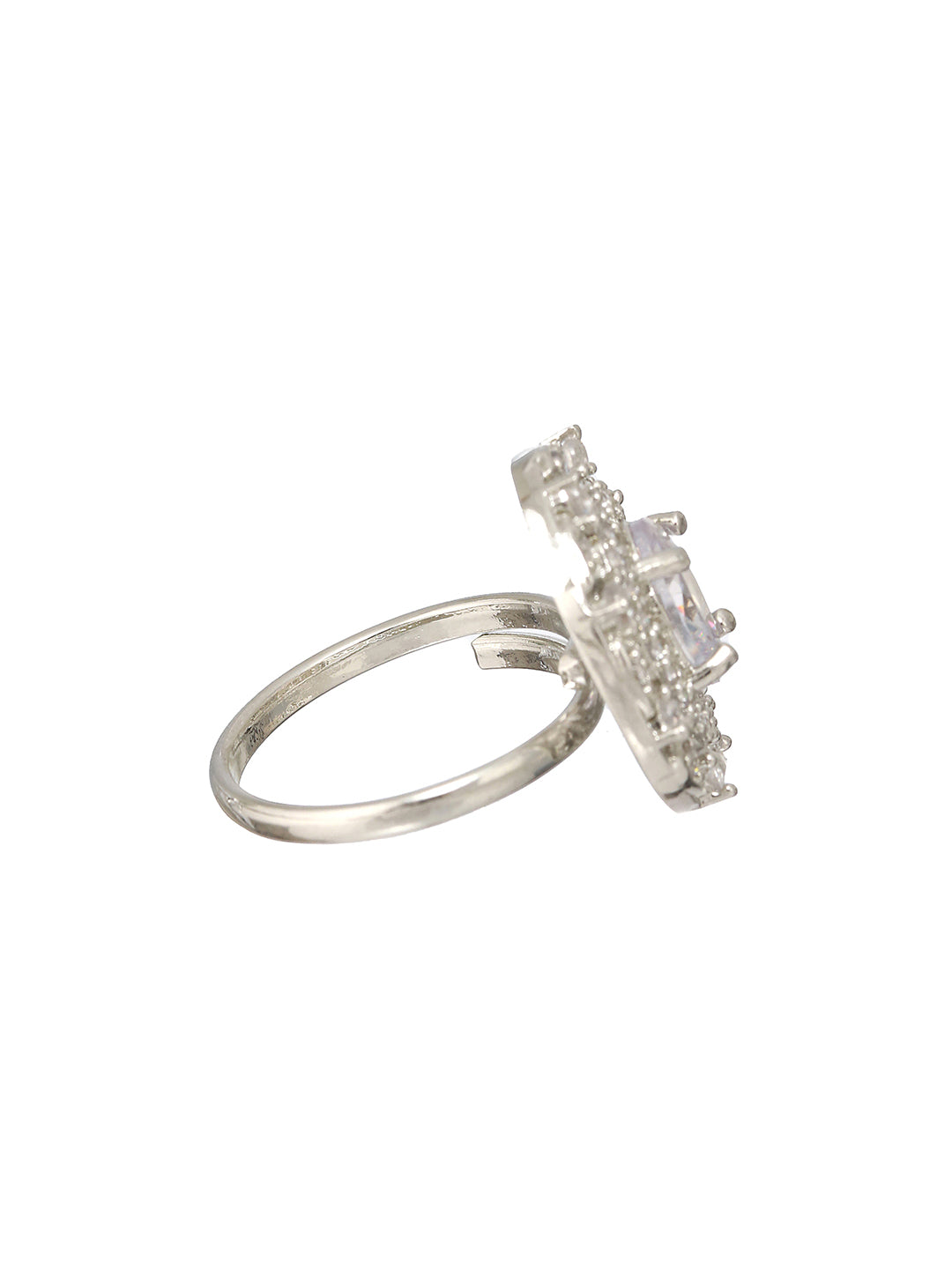 Priyaasi Oval Halo American Diamond Silver-Plated Ring