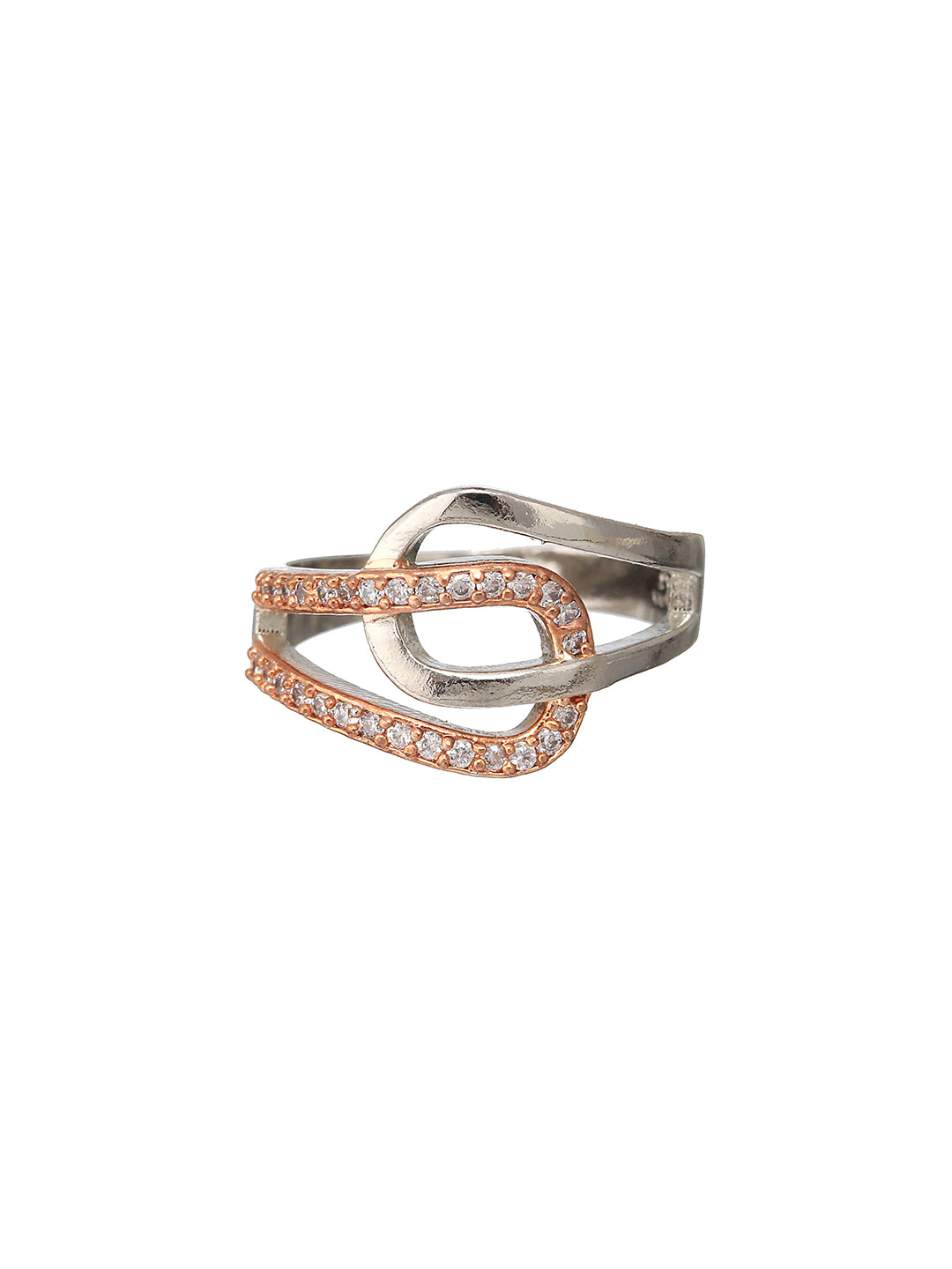 Priyaasi Interlocked Threads American Diamond Rose Gold Silver-Plated Ring