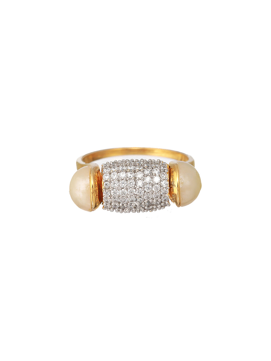 Priyaasi American Diamond-Studded Pearl Barrel Gold-Plated Ring