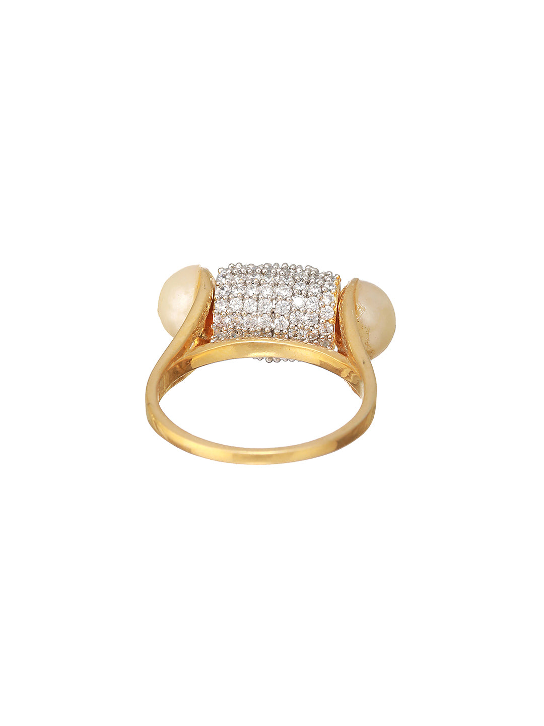 Priyaasi American Diamond-Studded Pearl Barrel Gold-Plated Ring