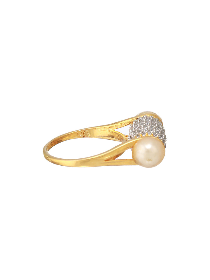 Priyaasi American Diamond-Studded Pearl Barrel Gold-Plated Ring