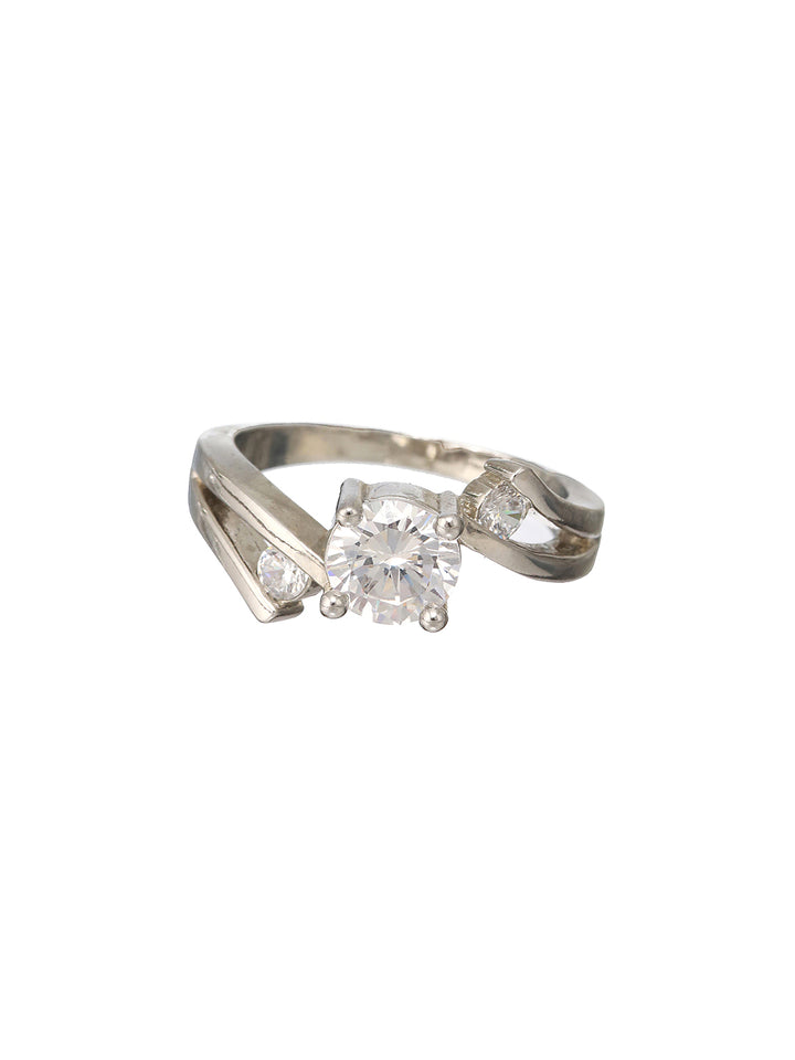 Priyaasi Solitaire Design American Diamond Silver-Plated Ring