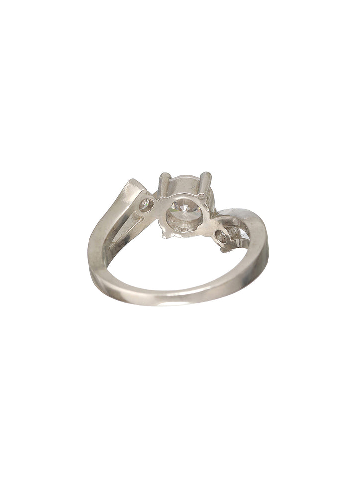 Priyaasi Solitaire Design American Diamond Silver-Plated Ring