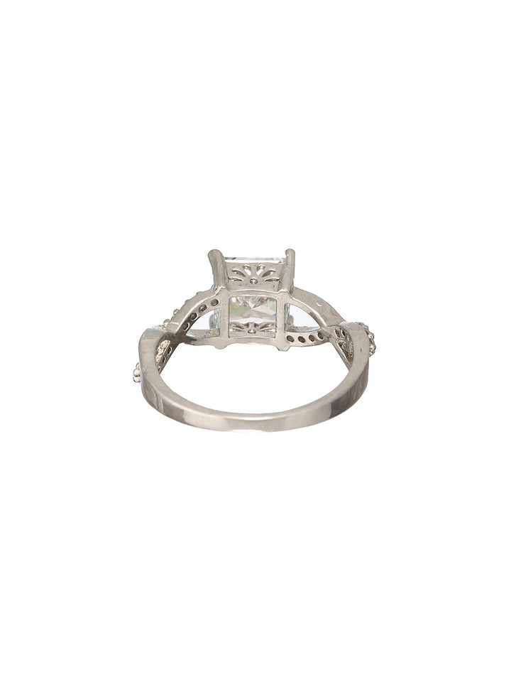 Priyaasi Solitaire Block American Diamond Silver-Plated Ring