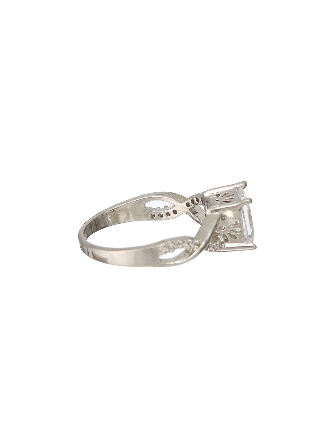 Priyaasi Solitaire Block American Diamond Silver-Plated Ring