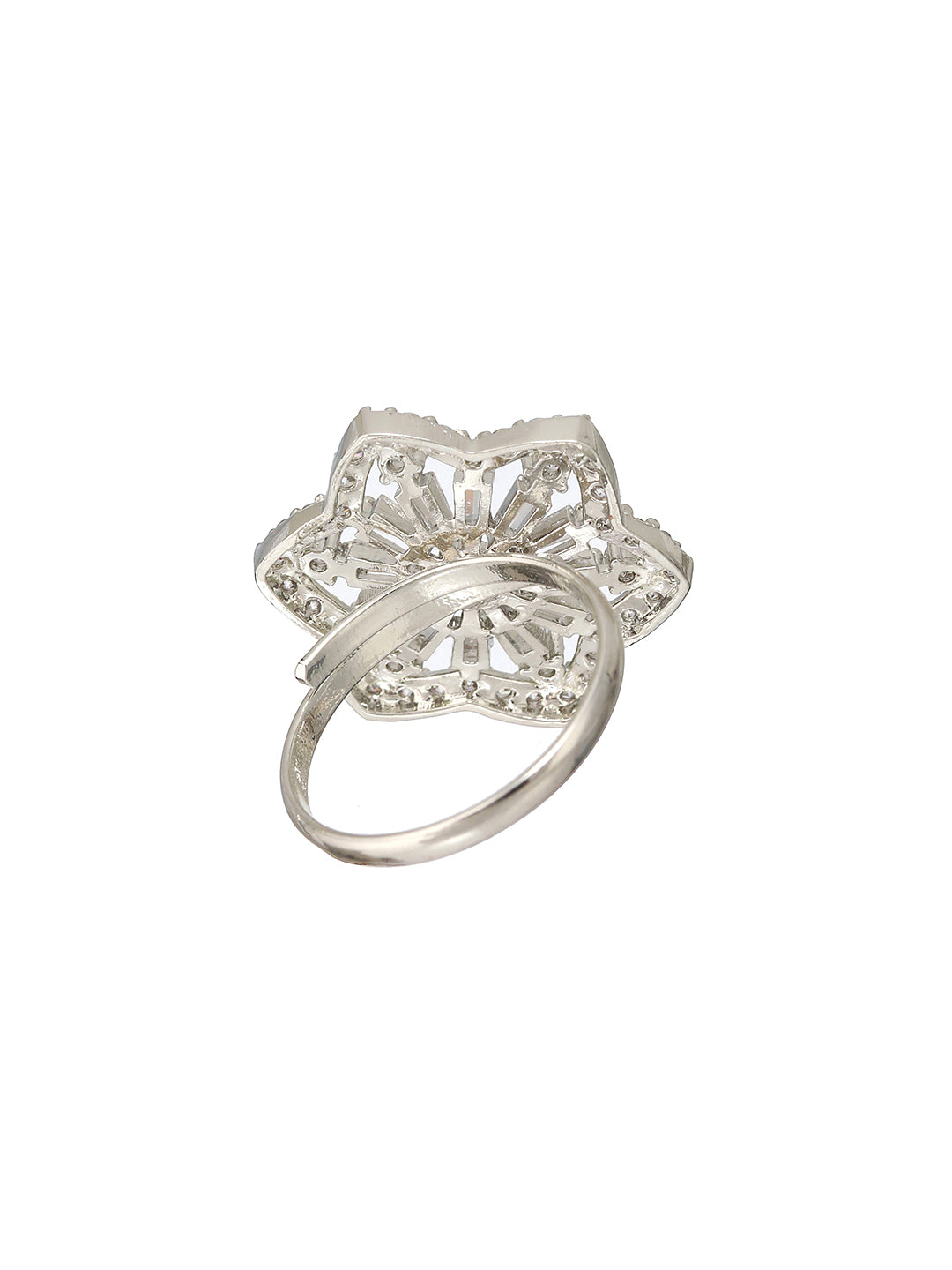 Priyaasi Mint Green Flower American Diamond Silver-Plated Adjustable Cocktail Ring