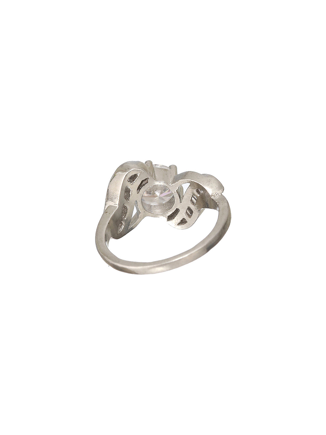 Priyaasi Solitaire Leaves American Diamond Silver-Plated Ring