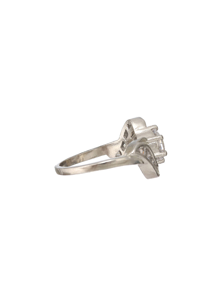 Priyaasi Solitaire Leaves American Diamond Silver-Plated Ring