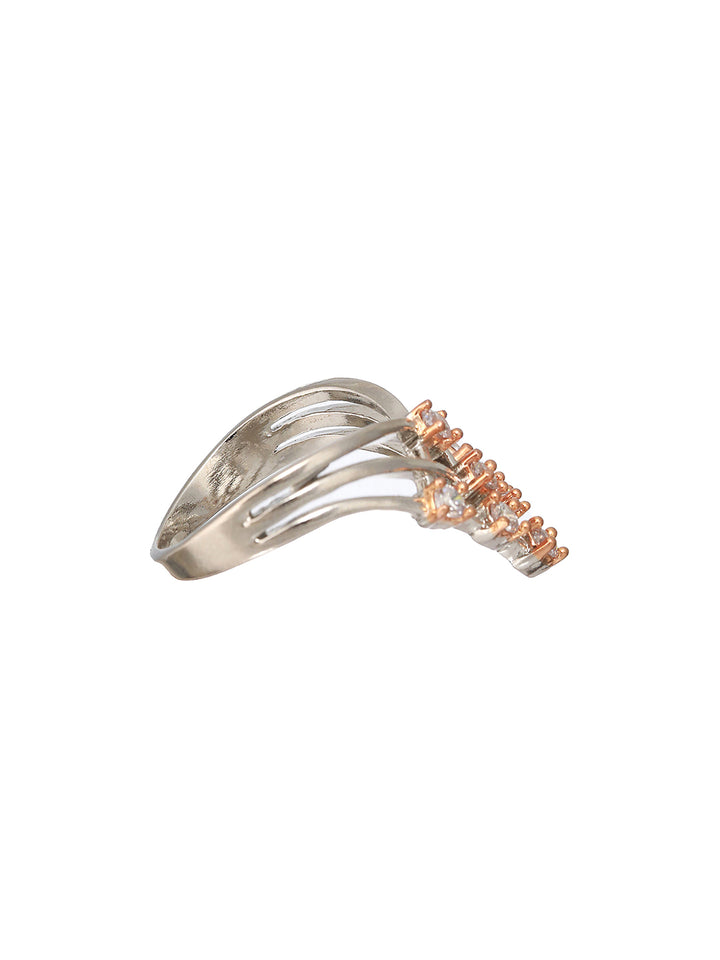 Priyaasi Finger Crown American Diamond Rose Gold Silver-Plated Ring
