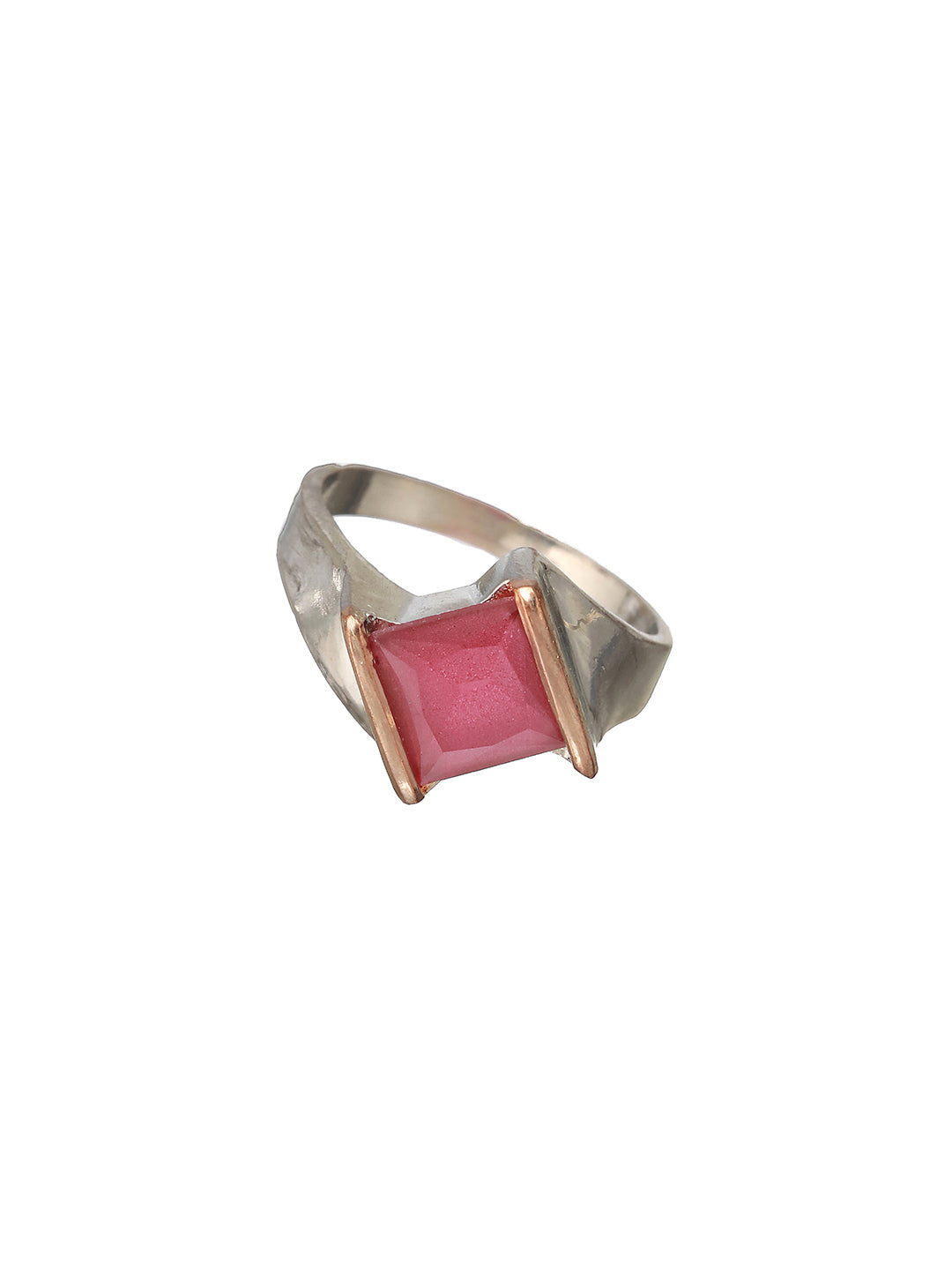 Priyaasi Pink Square Studded Silver-Plated Ring