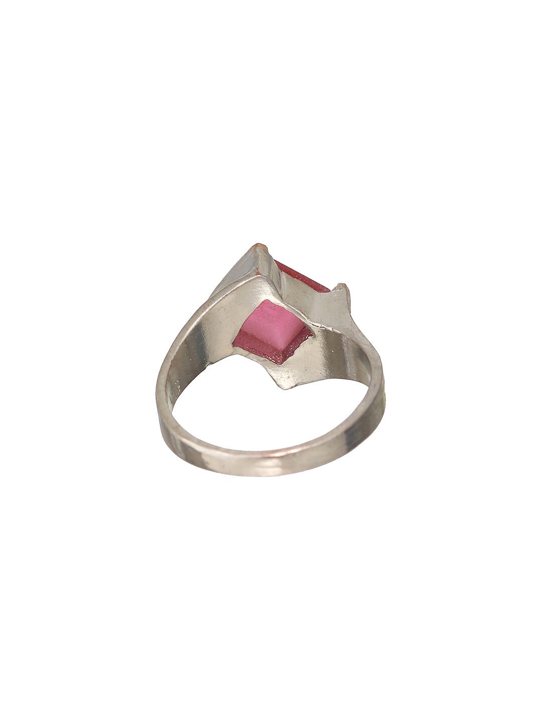 Priyaasi Pink Square Studded Silver-Plated Ring