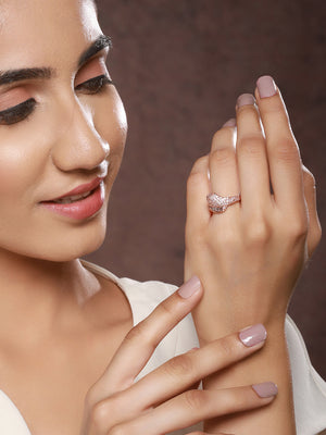 Priyaasi Elegant American Diamond Adjustable Rose Gold-Plated Ring