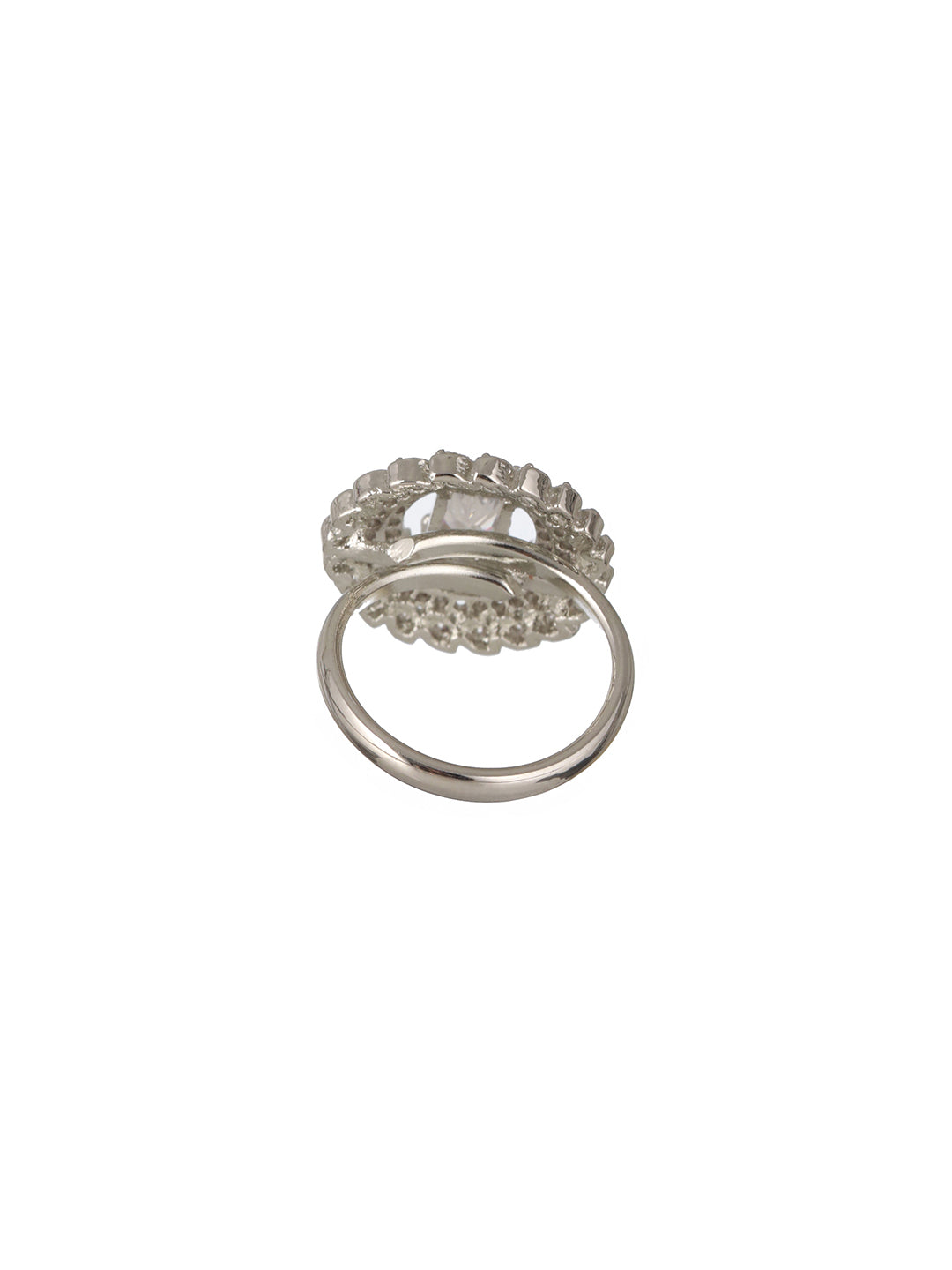 Priyaasi Stunning Round Floral American Diamond Adjustable Silver-Plated Cocktail Ring