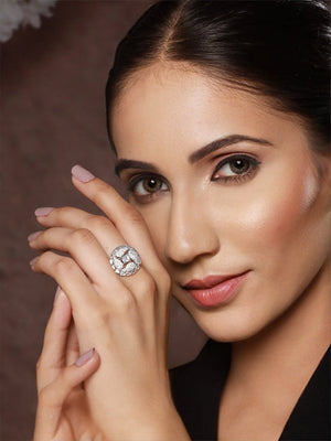 Priyaasi Silver Plated American Diamond Ring
