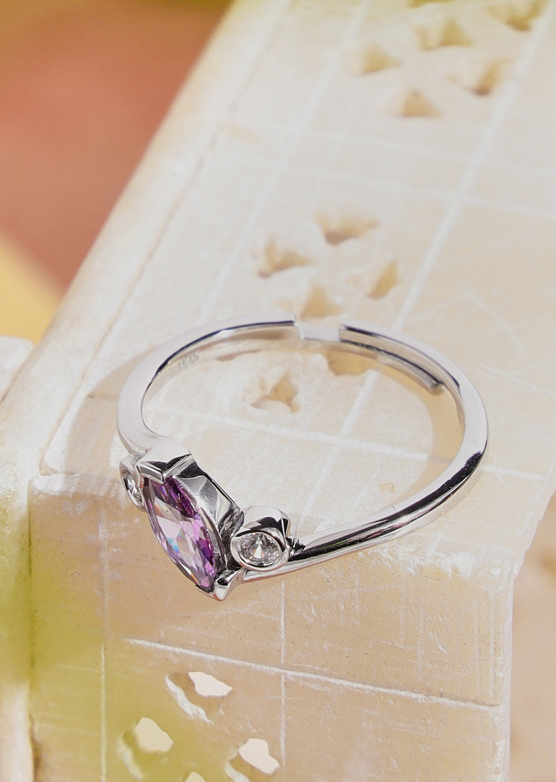 Sheer by Priyaasi Purple Leaf AD Adjustable 925 Sterling Silver Ring