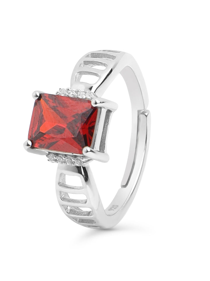 Sheer by Priyaasi Red Solitaire AD Adjustable 925 Sterling Silver Ring