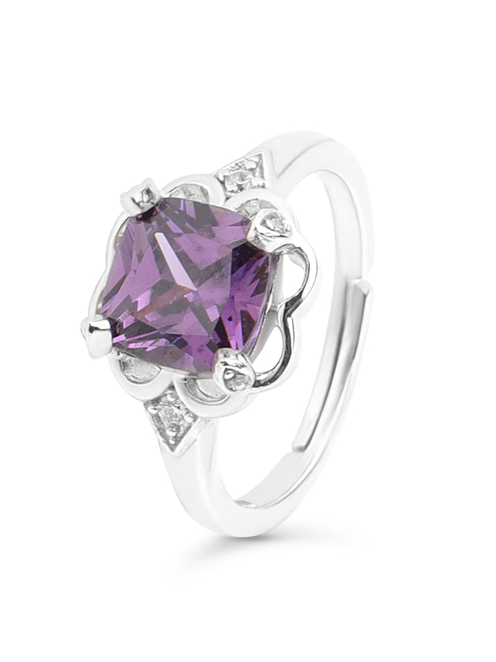 Sheer by Priyaasi Purple Solitaire AD Adjustable 925 Sterling Silver Ring