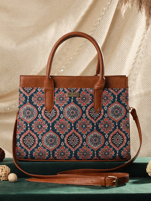 Blue Blossom Multicolor Printed Brown Handbag