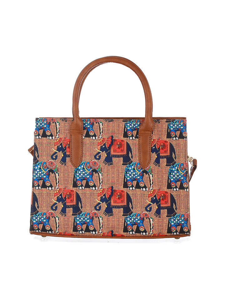 Gaj-Vaj Multicolor Printed Brown Handbag