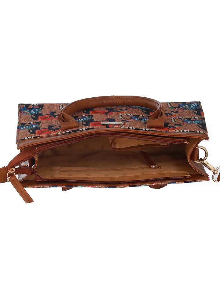 Gaj-Vaj Multicolor Printed Brown Handbag