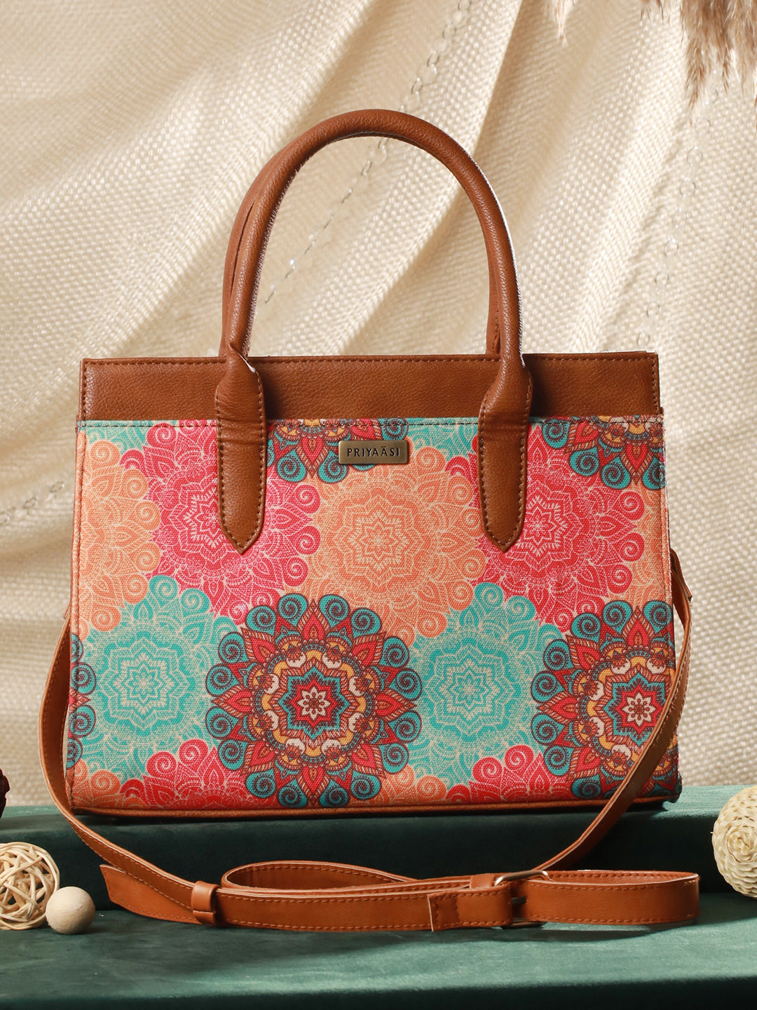 PhoolChakra Multicolor Printed Brown Handbag