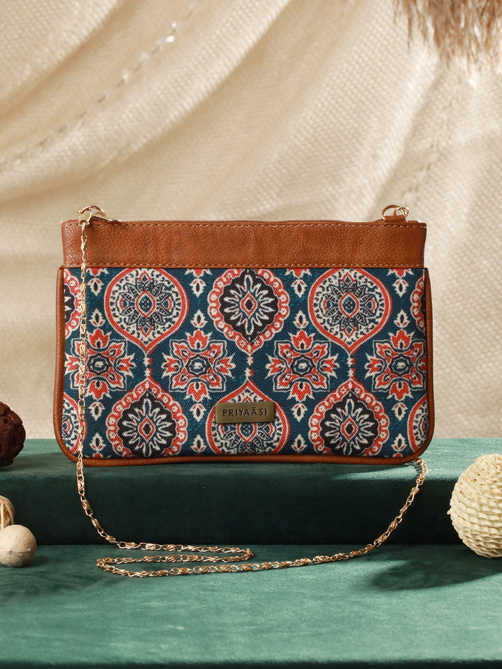 Priyaasi Blue Blossom Multicolor Printed Brown Sling Bag