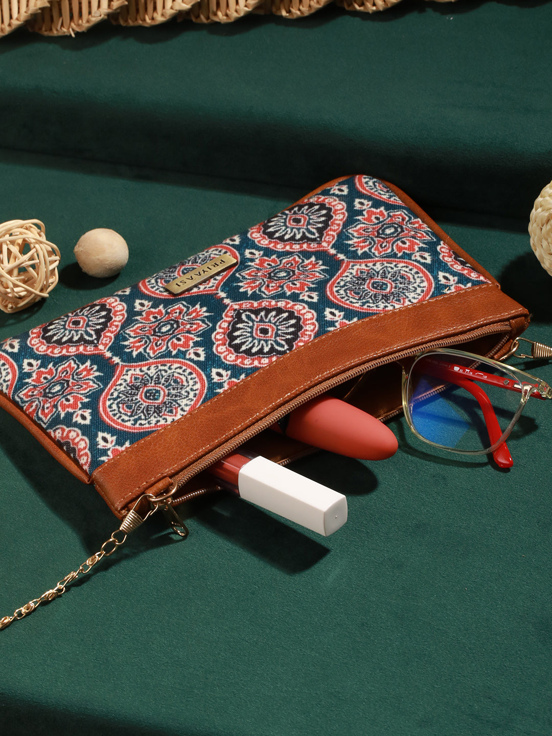 Priyaasi Blue Blossom Multicolor Printed Brown Sling Bag