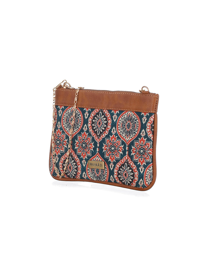 Priyaasi Blue Blossom Multicolor Printed Brown Sling Bag