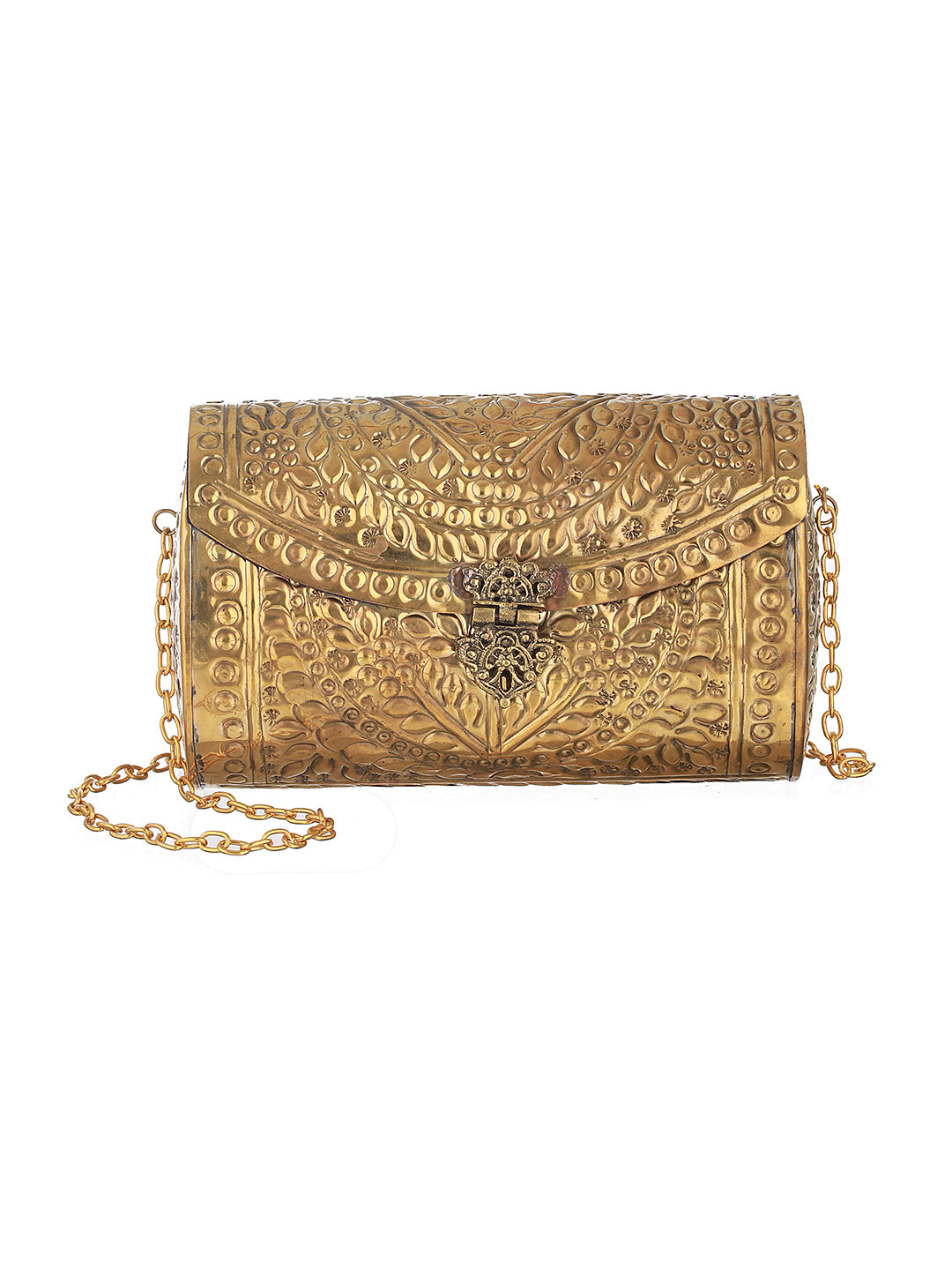 Floral Textured Golden Metallic Clutch Sling Bag