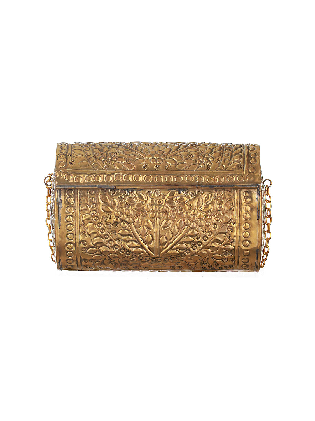 Floral Textured Golden Metallic Clutch Sling Bag