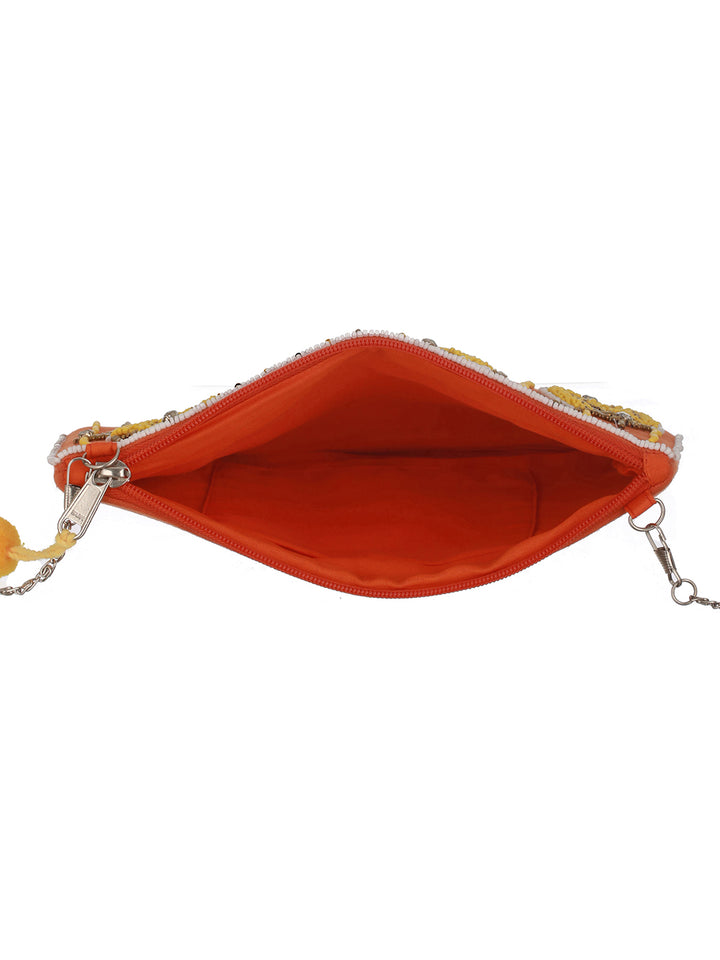 Priyaasi Orangy Fun Yellow Floral Embellished Pouch Sling Bag