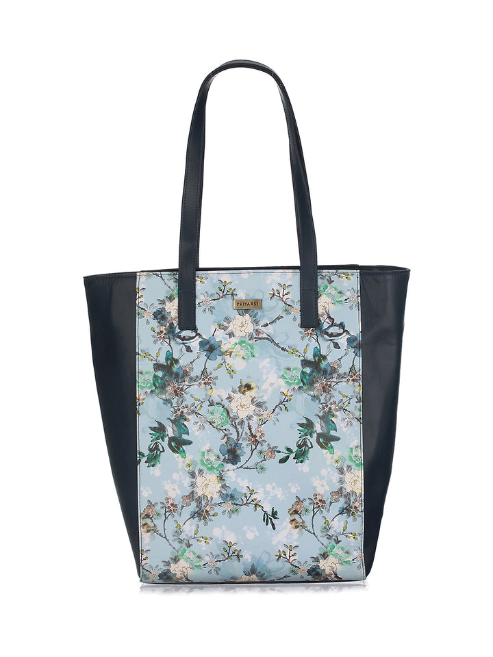 Spring Hugs Floral Blue Printed Tote Bag