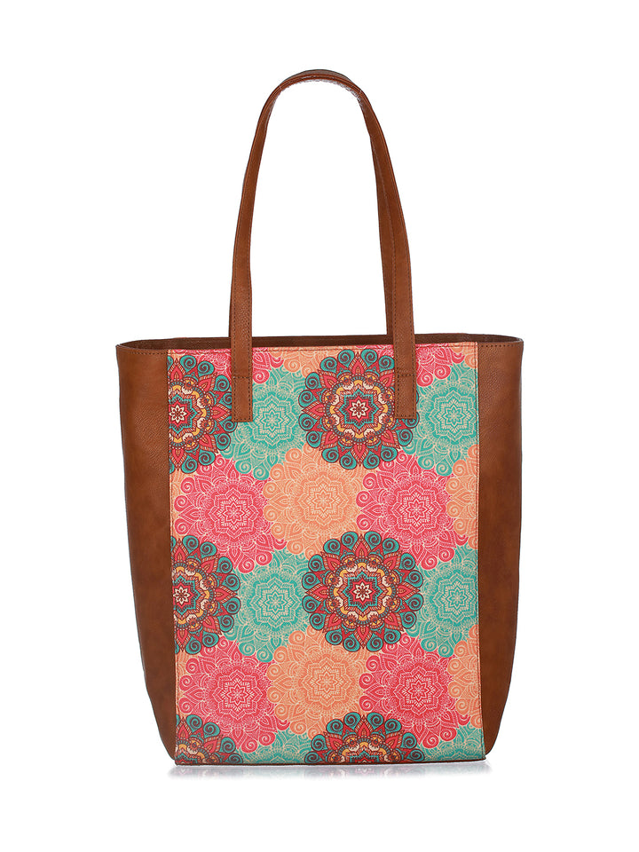 PhoolChakra Multicolor Printed Brown Tote Bag