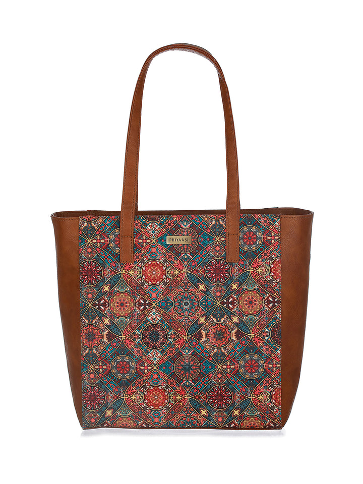 Flo-Mandal Multicolor Printed Brown Tote Bag