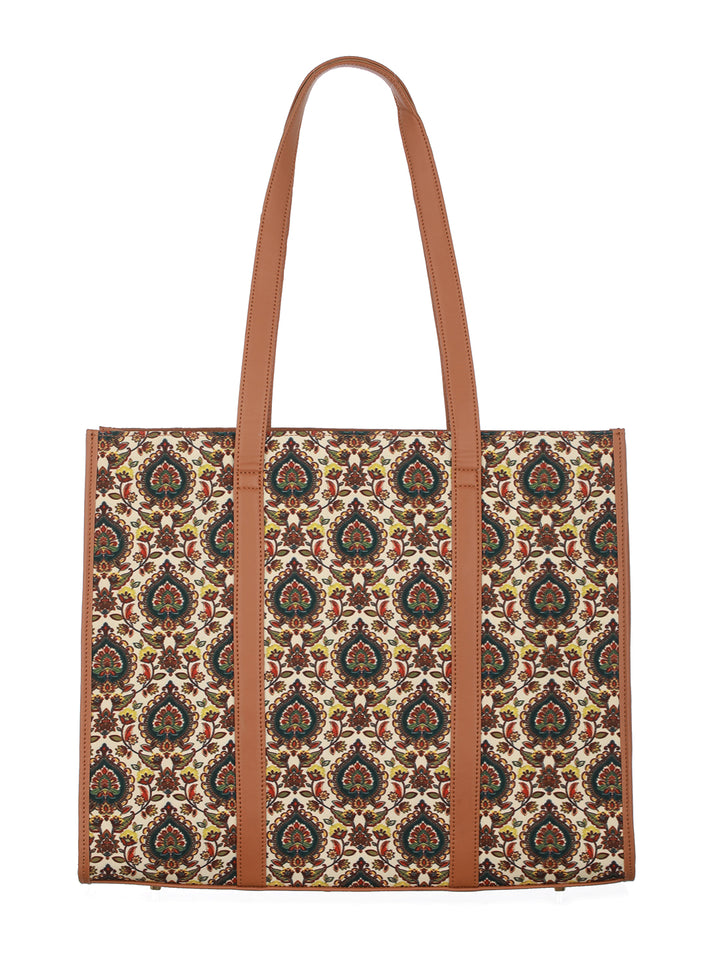 Priyaasi FloralFusion Multicolor Printed Brown Tote Bag