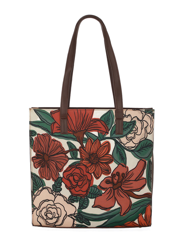 Priyaasi FlowerFilled Multicolor Printed Beige Tote Bag