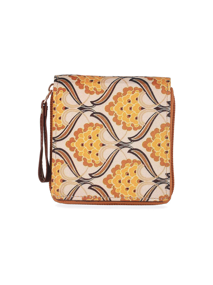 Yellow-Fullow Floral Printed Mini Wallet