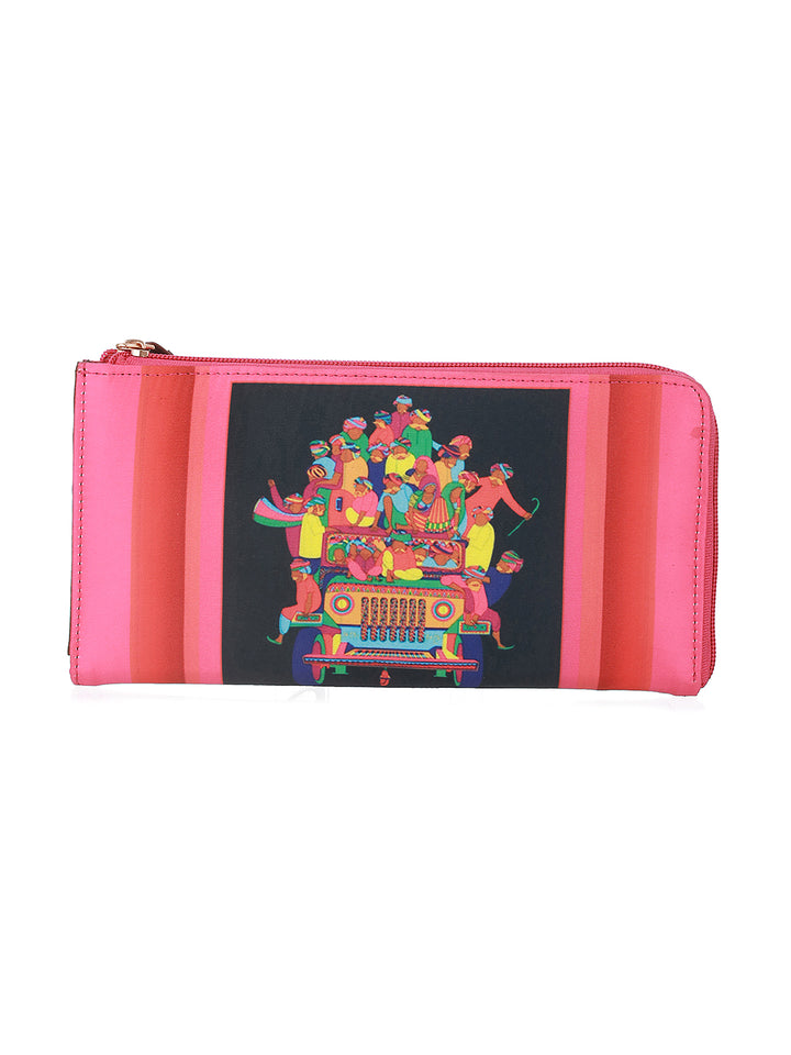 Burraah Gaadi Multicolor Pink Printed Zipper Wallet