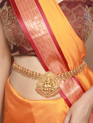 Studded Floral Goddess Laxmi Gold-Plated Waist Band