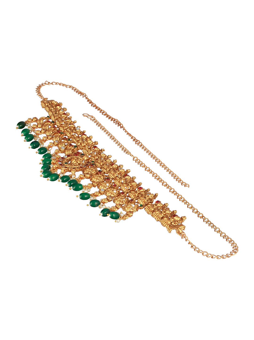 Studded Peacock Green Beads Gold-Plated Waist Band