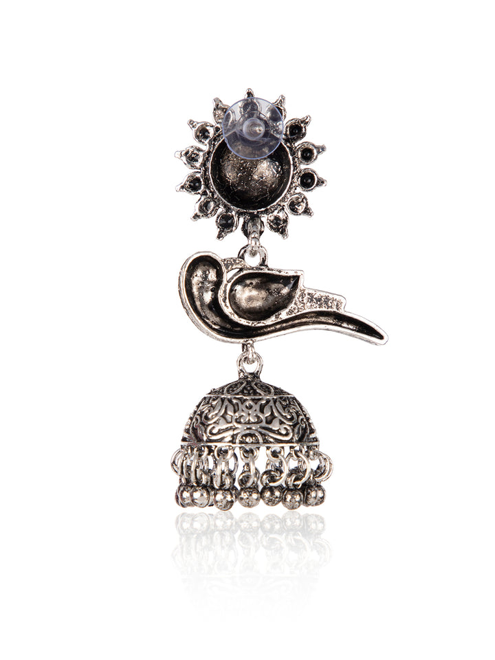 Priyaasi Oxidised Peacock Silver Plated Jhumka Earrings