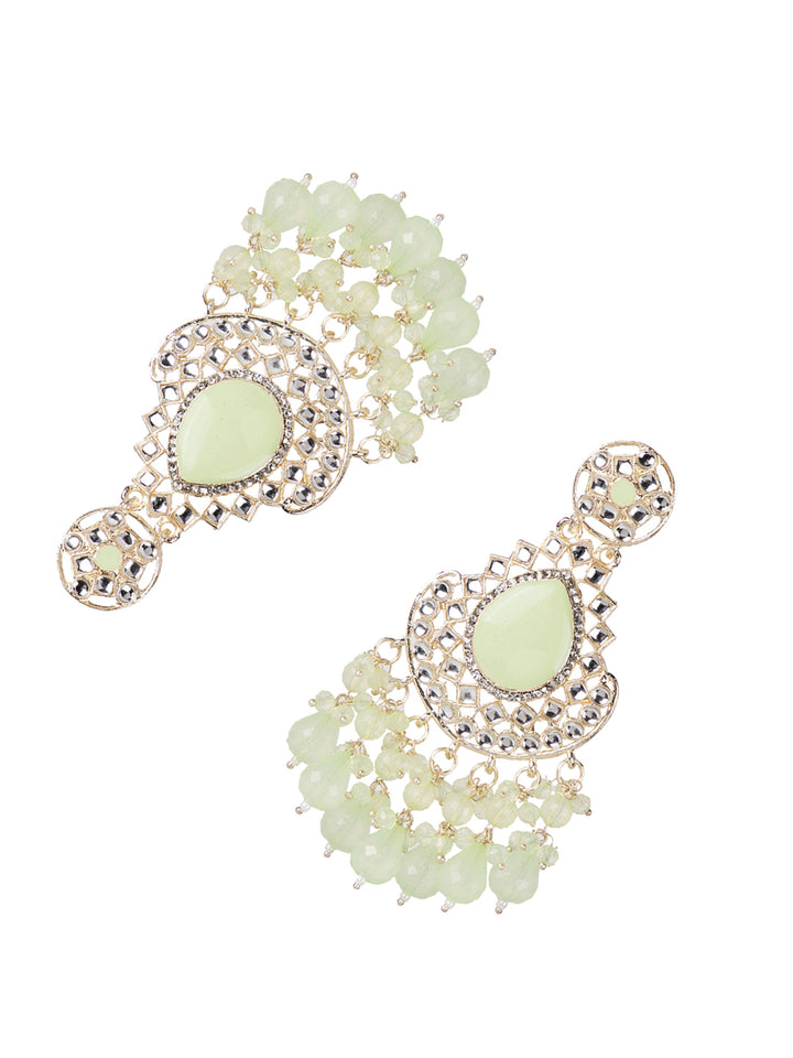 Priyaasi Mint Green Floral Kundan Drop Earrings