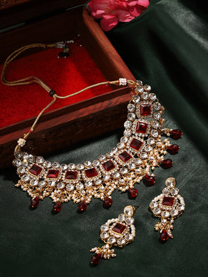 Priyaasi A Radiant Jewellery Set of Rubies and White Stones