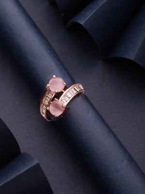 Priyaasi Pink Circles Baguette Diamond Adjustable Rose Gold-Plated Ring