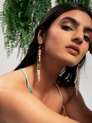 Priyaasi Gold Plated White Beaded Dangle Earrings