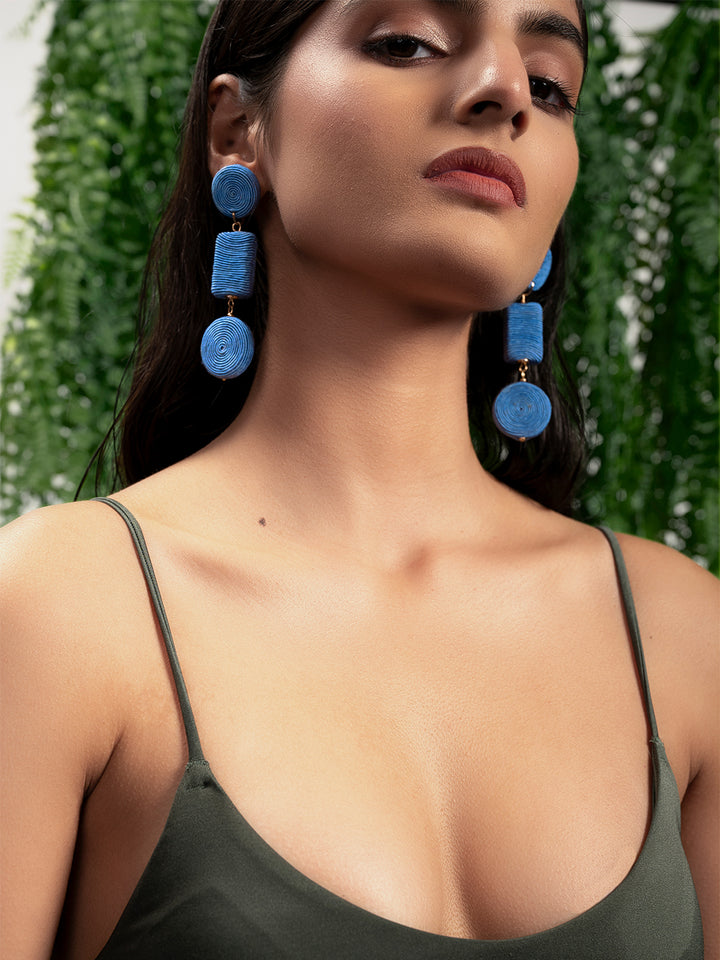 Priyaasi Gold Plated Blue Beaded Drop Earrings