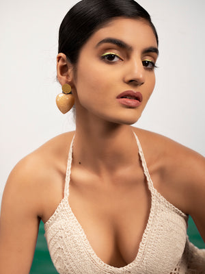 Priyaasi Gold Plated Heart-Shaped Brown Brass-solid Drop Earrings