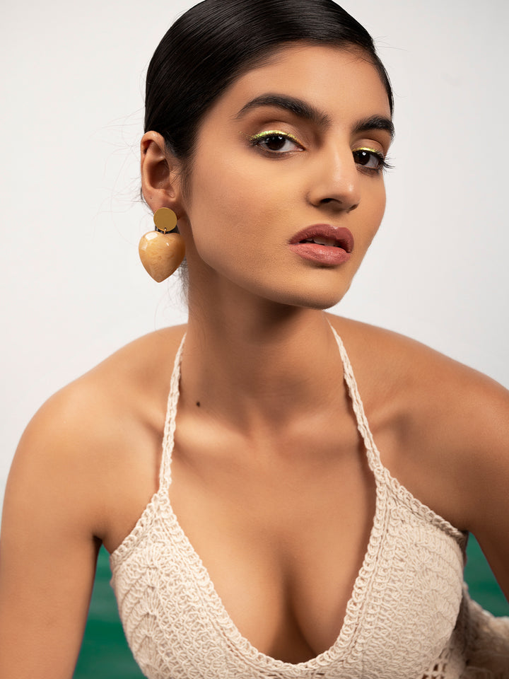 Priyaasi Gold Plated Heart-Shaped Brown Brass-solid Drop Earrings