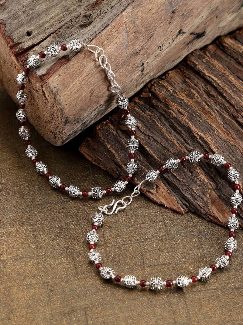 Oxidised Silver Floral Anklet for Women & Girls