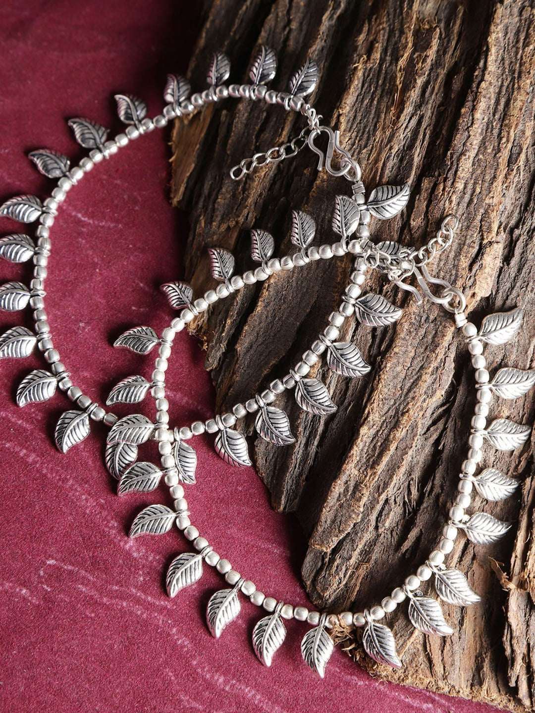 Oxidised Silver Leaf Inspired Anklet for Women & Girls
